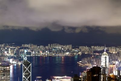 Illuminated cityscape against sky