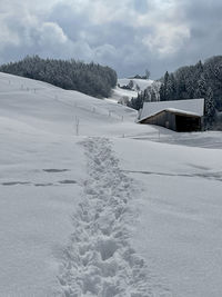 Snow covered mountain against sky