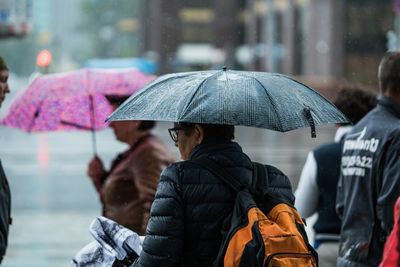 Rear view of people in rain