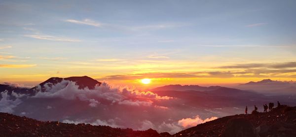 Panoramic view of mountains against sky during sunset