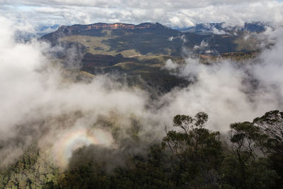 Scenic view of waterfall against sky