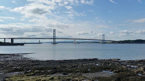 Suspension bridge over river