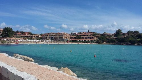 Scenic view of sea against blue sky