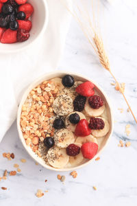 High angle view of breakfast served in bowl