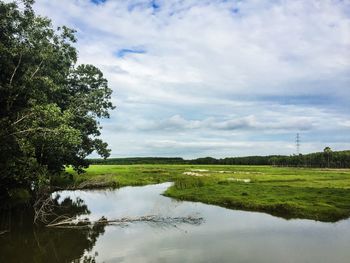 Scenic view of lake against sky