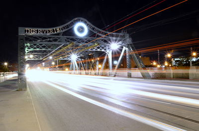 Light trails on road at night