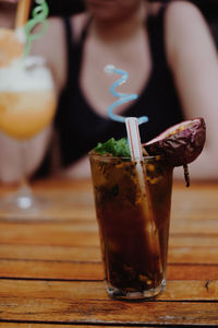 Close-up of fresh drink on table at bar