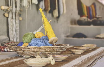 Stretched alpaca yarn being prepped for making clothing. alpaca wool production in peru