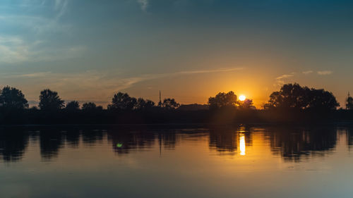 Scenic view of lake against sky during sunset