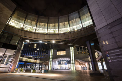 Low angle view of illuminated building at night