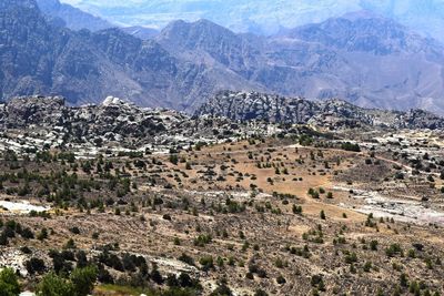 High angle view of village in valley