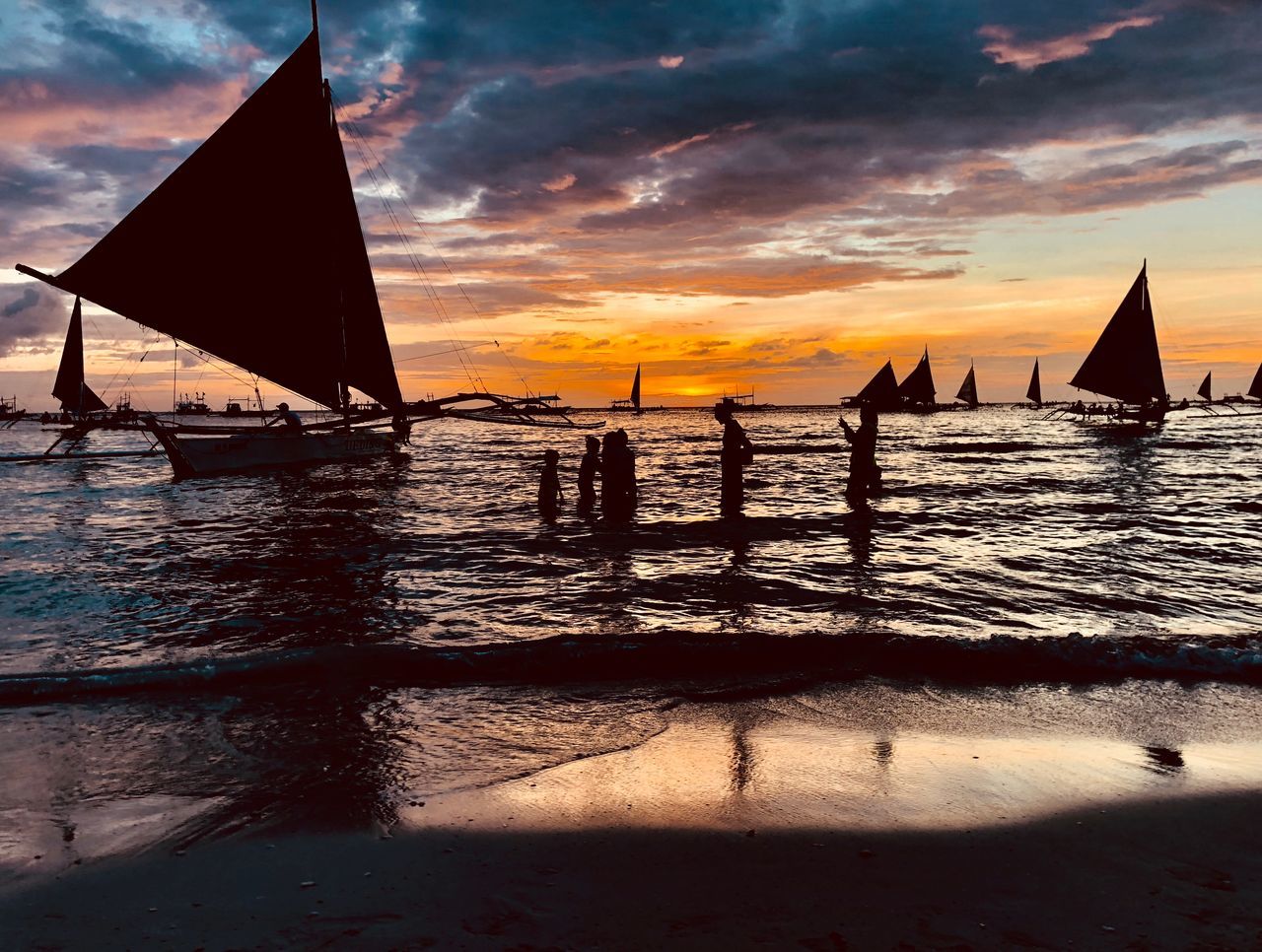 sunset, sky, water, sea, orange color, beauty in nature, cloud - sky, scenics, nature, nautical vessel, beach, outdoors, no people, sailboat, day