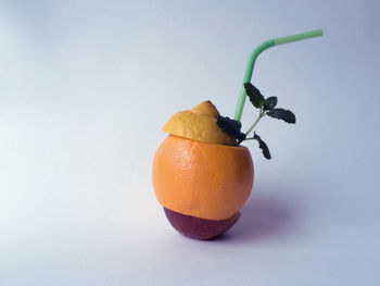 Close-up of orange fruit on white background