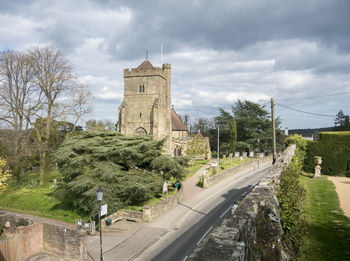 View of saint mary's church from the walls of battle abbey, battle, east sussex, england, uk