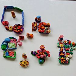High angle view of multi colored candies on table