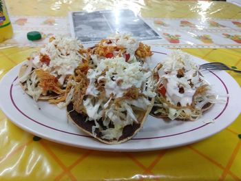 High angle view of meal served in plate