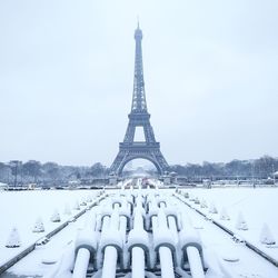 View of tower in city during winter