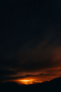 Scenic view of silhouette mountain against sky at night