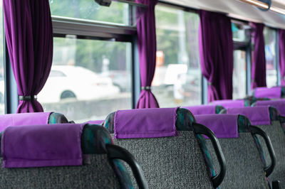 Close-up of empty seats in bus