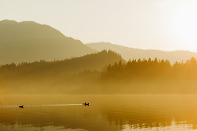 Scenic view of lake against sky during sunset