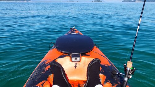 High angle view of man in boat on sea