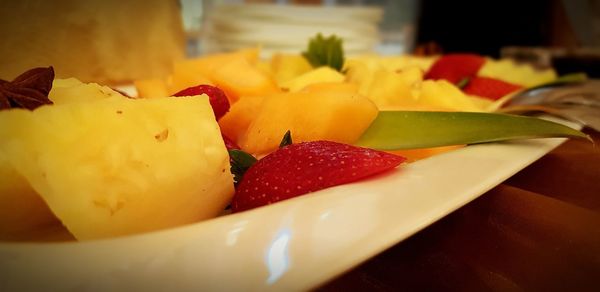 Close-up of fruits in plate