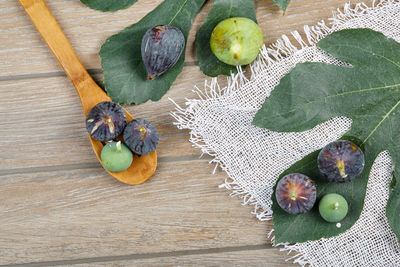 High angle view of fruits on table