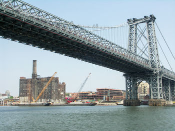 View of suspension bridge in city