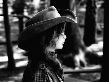 Close-up of boy wearing hat