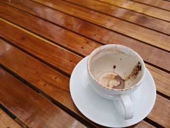 High angle view of cappuccino on table