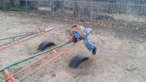 High angle view of girl playing