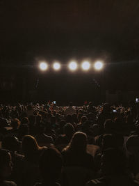 Crowd at illuminated music concert at night