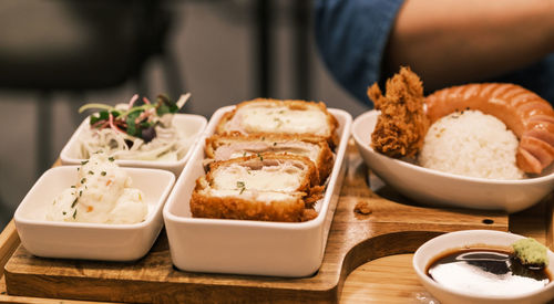 Close-up of food served on table