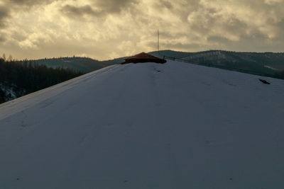 Snow covered landscape against sky