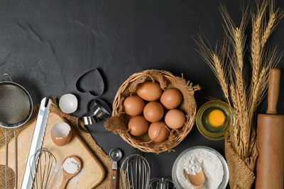 High angle view of eggs in container on table