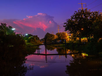 Scenic view of lake against sky at sunset