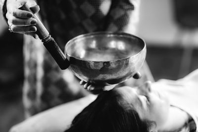 Tibetan singing bowl in sound healing therapy