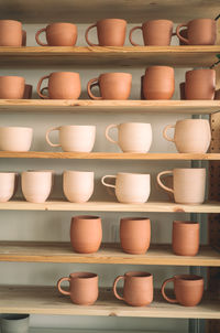 Handmade clay pottery on the display