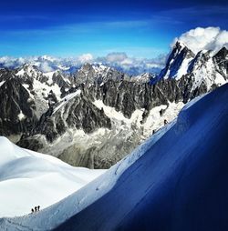 Scenic view of snow covered mountains against sky