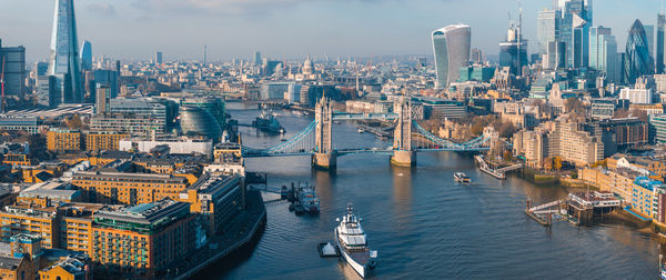 High angle view of buildings in city