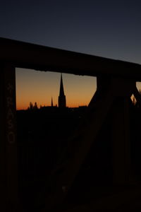 Low angle view of built structure against sky at sunset