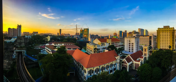 High angle view of buildings in city