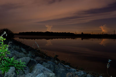 Scenic view of lake against sky during sunset