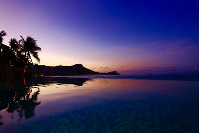 Scenic view of swimming pool against sky during sunset