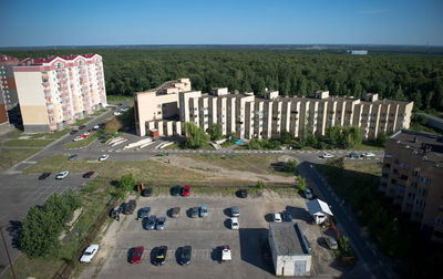 View of road along buildings