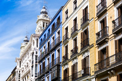 Low angle view of buildings against sky in city