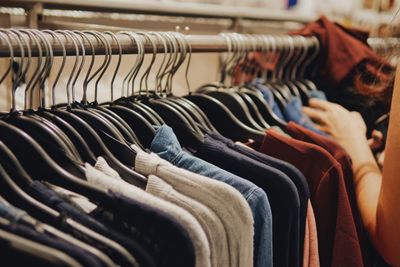 Low section of clothes on display at store