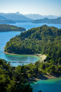 High angle view of bay against sky