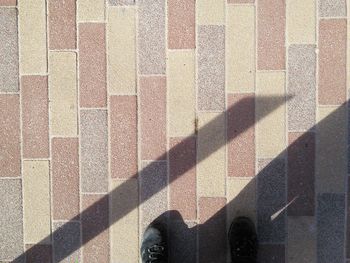 Low section of person standing on tiled floor