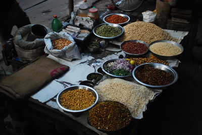 High angle view of pulses for sale at market stall